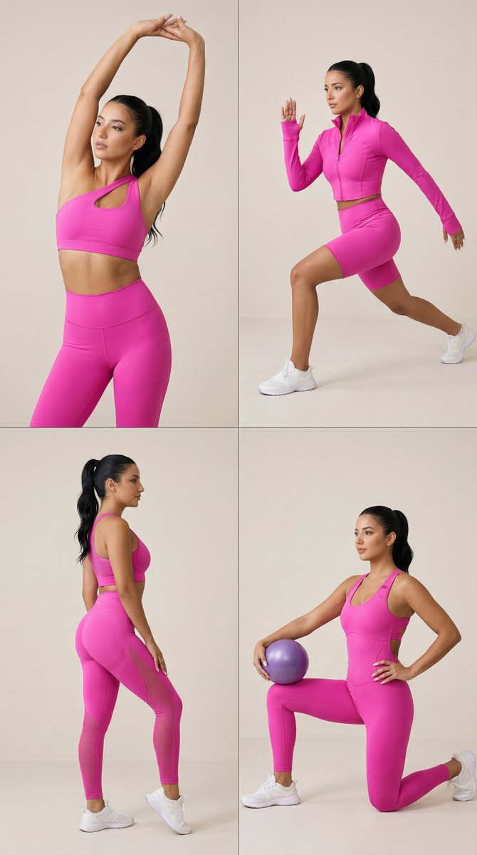 AI Prompt for Pink Activewear Editorial Grid - Female Athlete