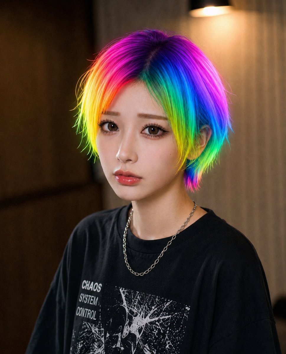 AI Prompt for Rainbow Hair Portrait with Censored Face