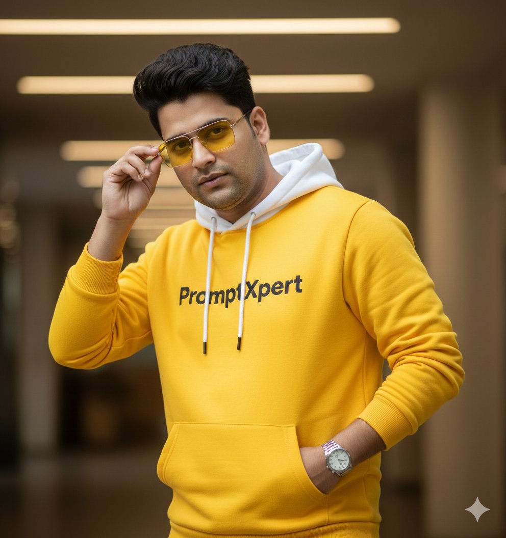 AI Prompt for Realistic 16K Portrait with Identity Lock and Yellow Hoodie