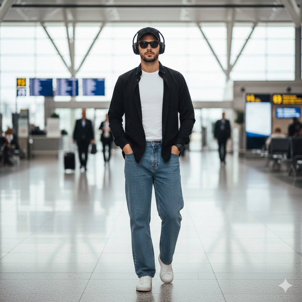 AI Prompt for Realistic Airport Photo: Stylish Man Fashion Image Generation