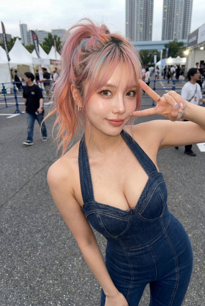AI Prompt for Realistic Denim Overall Photo: Young Woman in Dark Jeans