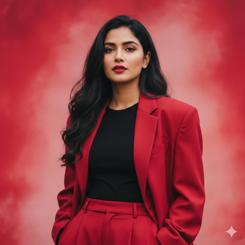 AI Prompt for Realistic Indian Woman Portrait in Red Suit