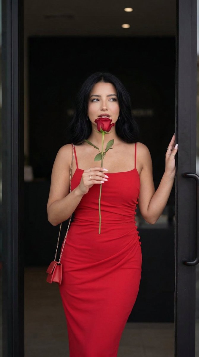 AI Prompt for Romantic Fashion Portrait with Red Rose: Luxury Editorial Style and Ref Image Focus