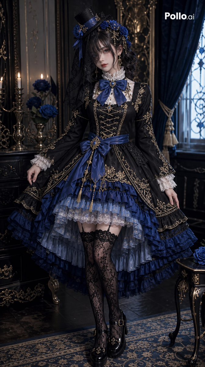 AI Prompt for Royal Blue Gothic Lolita Victorian Portrait