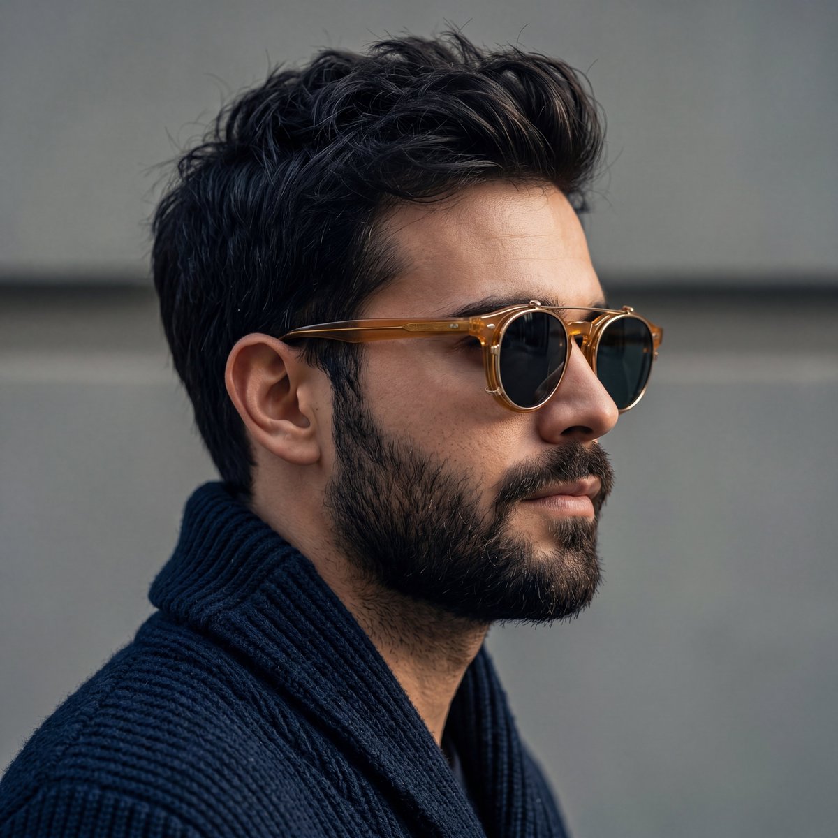 AI Prompt for Rugged Huthroughful Male Portrait with Vintage Sunglasses