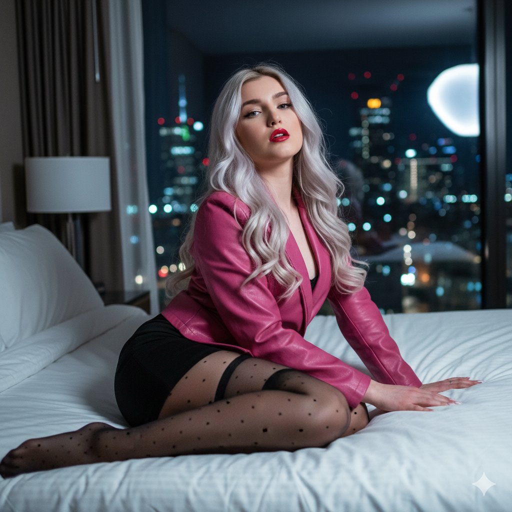 AI Prompt for Seductive Glamour Portrait with Cityscape at Dusk