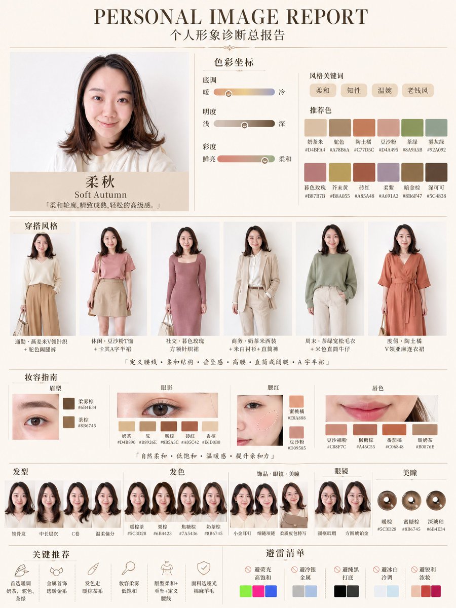 AI Prompt for Soft Autumn Personalized Color Palette and Fashion Infographic