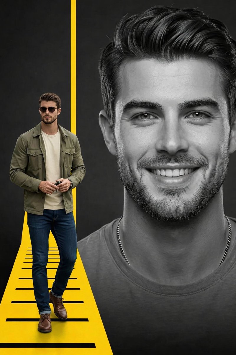 AI Prompt for Split Composition Portrait with Model and Editorial Fashion Style