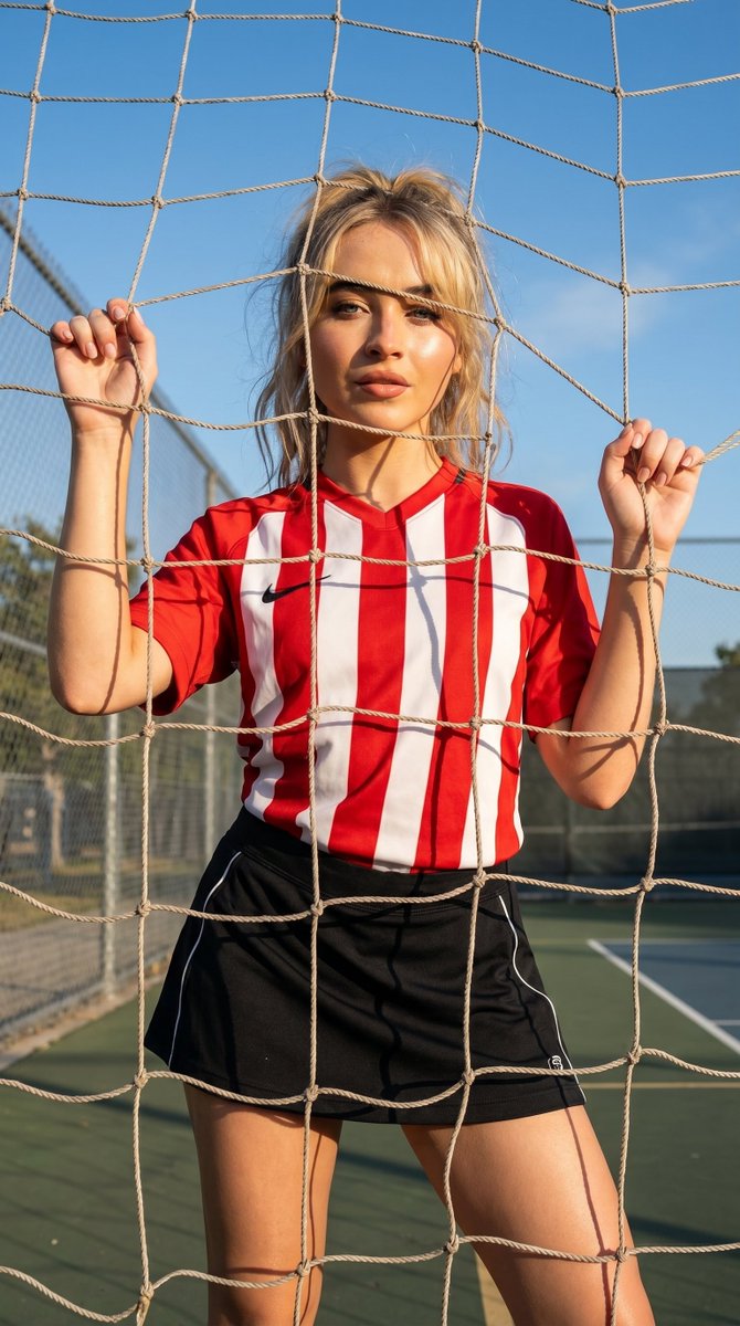 AI Prompt for Sports Fashion Photography: Athletic Woman through Football Goal Net
