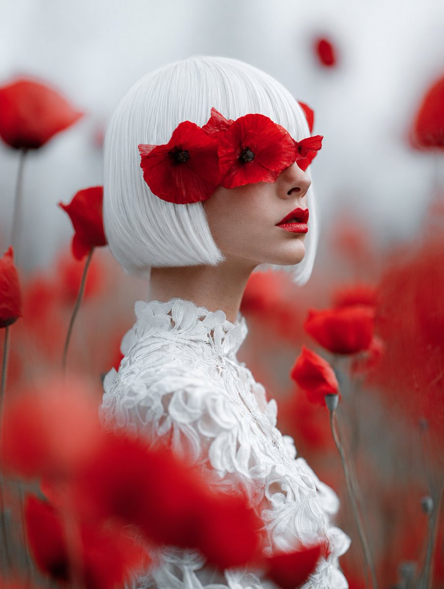 AI Prompt for Stunning Lady Fashion Portrait with Red Poppies