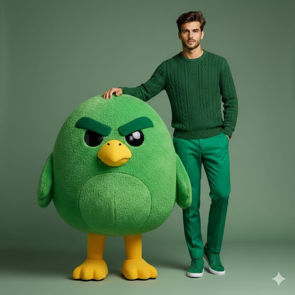 AI Prompt for Stylish Green Cartoon Character Fashion Portrait