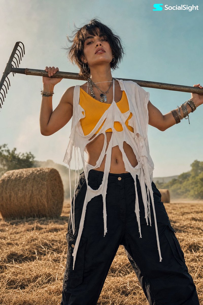 AI Prompt for Stylish Rural Fashion Portrait Photography with High-End Magazine Aesthetic