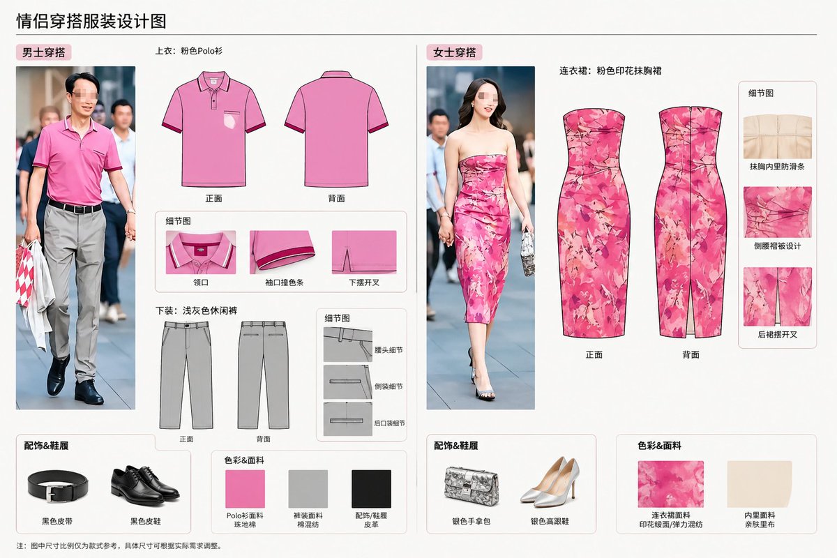 AI Prompt for Stylized Fashion Design Charts from Real-World Street Photography