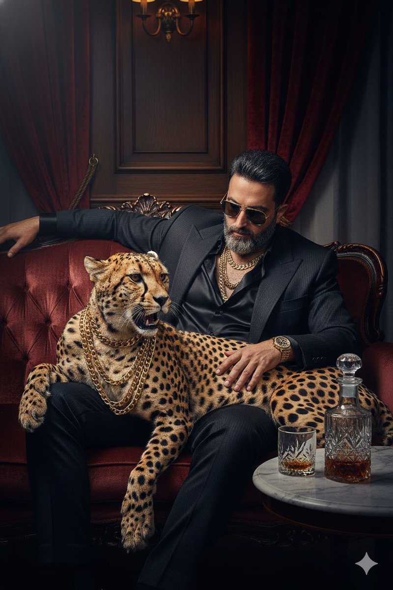 AI Prompt for Stylized Portrait of Bossy Gangster with Cheetah