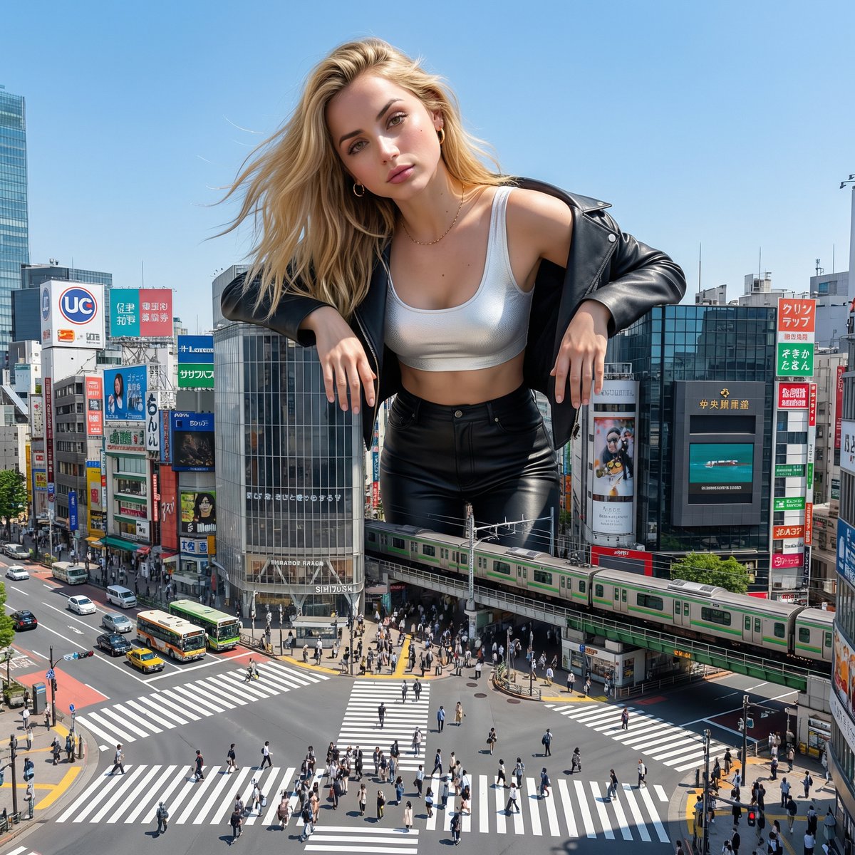 AI Prompt for Super Realistic Giant Woman Walking Over Tokyo Cityscape