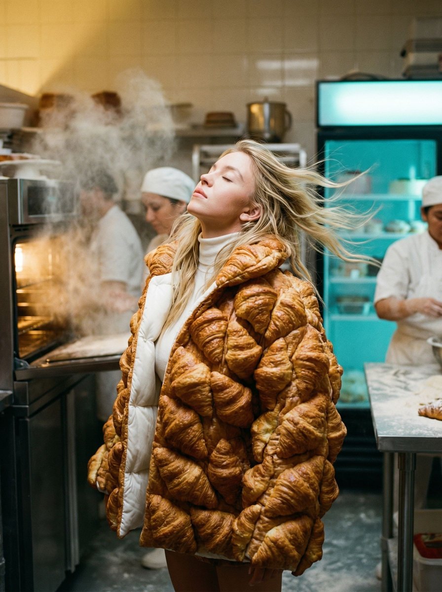 AI Prompt for Surreal Croissant Puffer Fashion Images