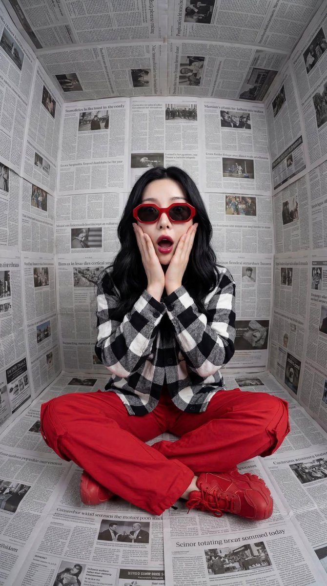 AI Prompt for Surreal Editorial Fashion Portrait with Newspaper Background
