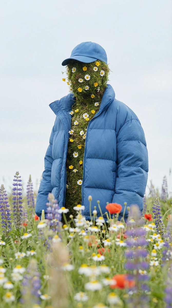 AI Prompt for Surreal Nature Fashion Portrait with Hidden Model