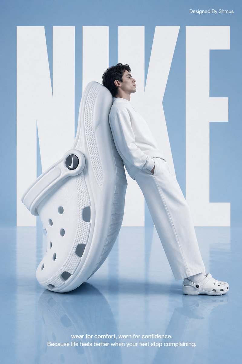 AI Prompt for Surrealist Nike Clog Advertisement with Influencer and Minimalist Typography