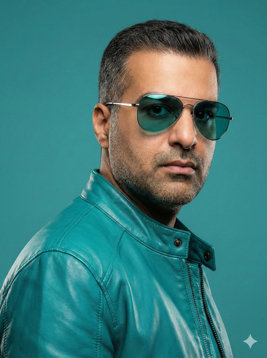 AI Prompt for Teal Leather Jacket Portrait Photography