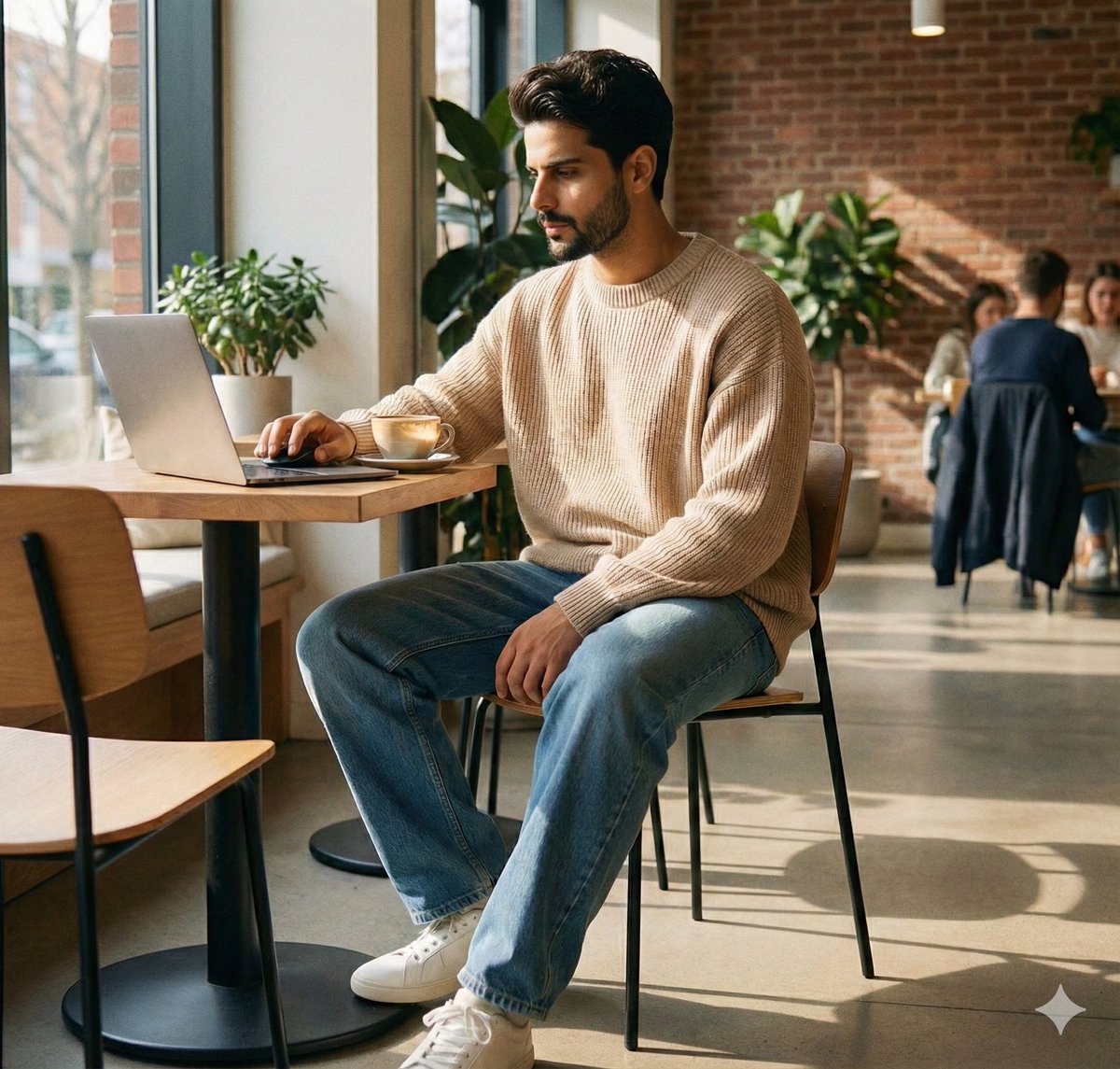 AI Prompt for Trendy Coffee Shop Portrait in Minimalist Fashion