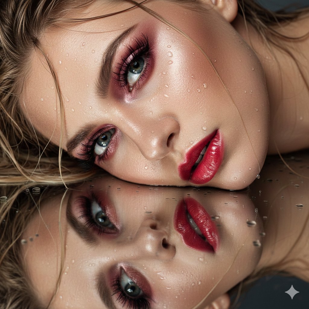 AI Prompt for Ultra-Closeup Beauty Portraits with Wet Reflections