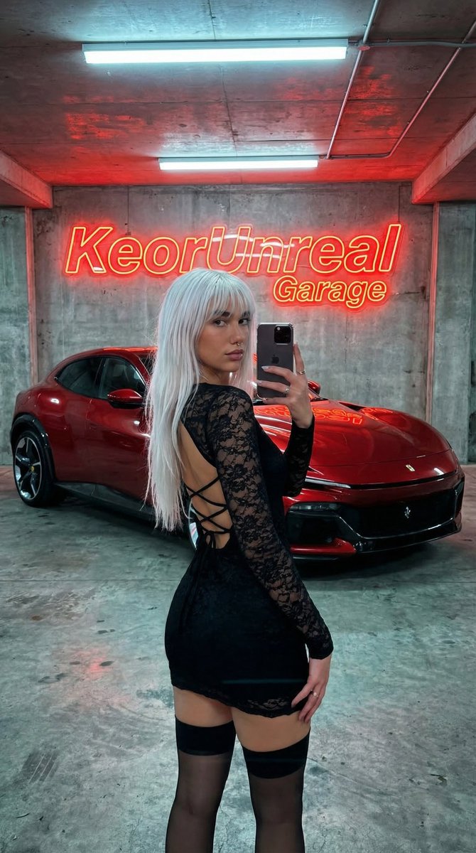 AI Prompt for Ultra-Detailed Urban Fashion Mirror Selfie in Garage with Neon Lighting