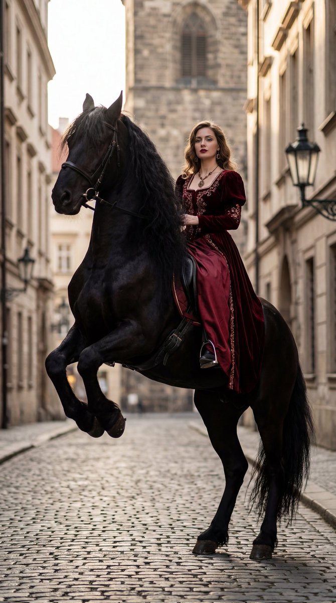 AI Prompt for Ultra-High-Definition High-Fashion Horse Portrait on Charming Vintage Street