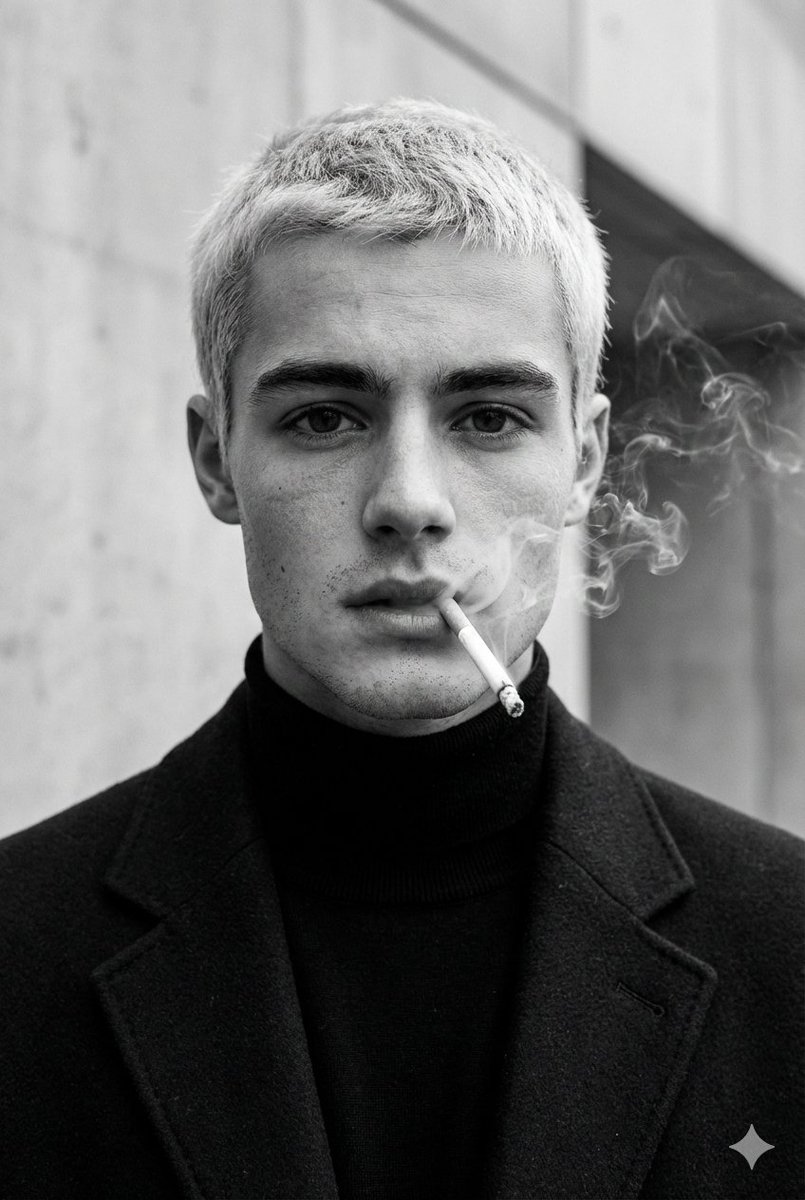 AI Prompt for Ultra-Realistic Black and White Fashion Portraits with Cigarette Smoke Effect