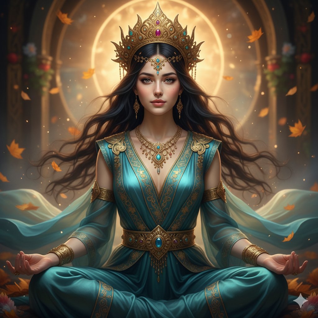 AI Prompt for Ultra-Realistic Divine Goddess Portrait with Golden Crown and Turquoise Dress