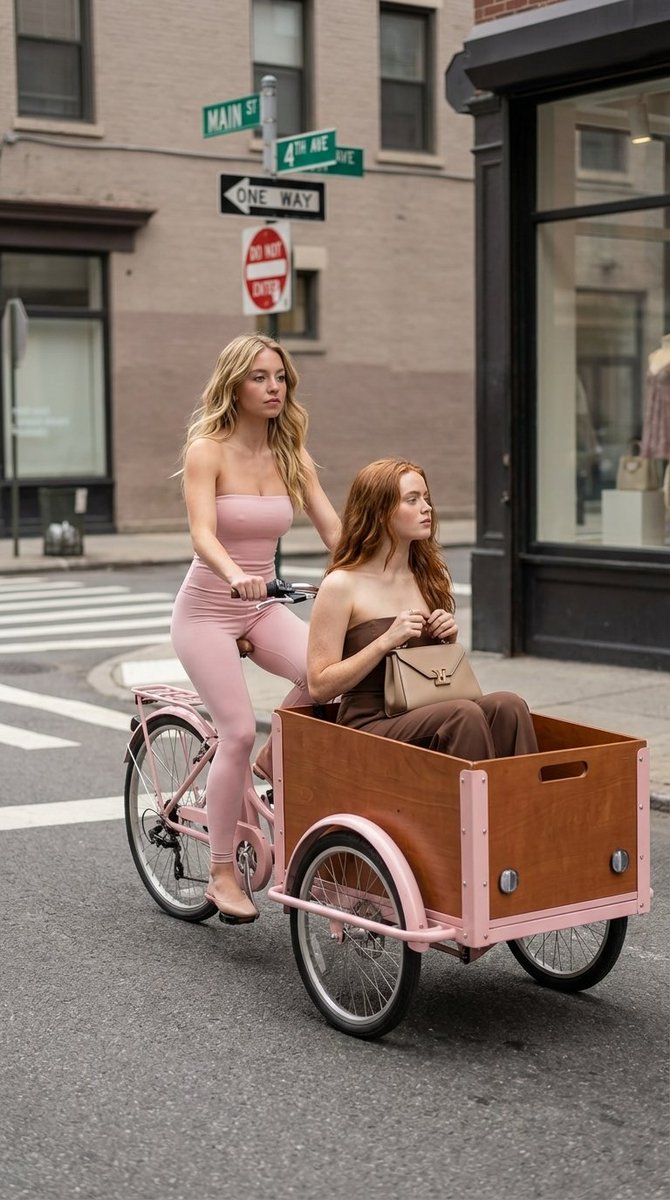 AI Prompt for Ultra-Realistic Fashion Street Photography with Pink Cargo Bike