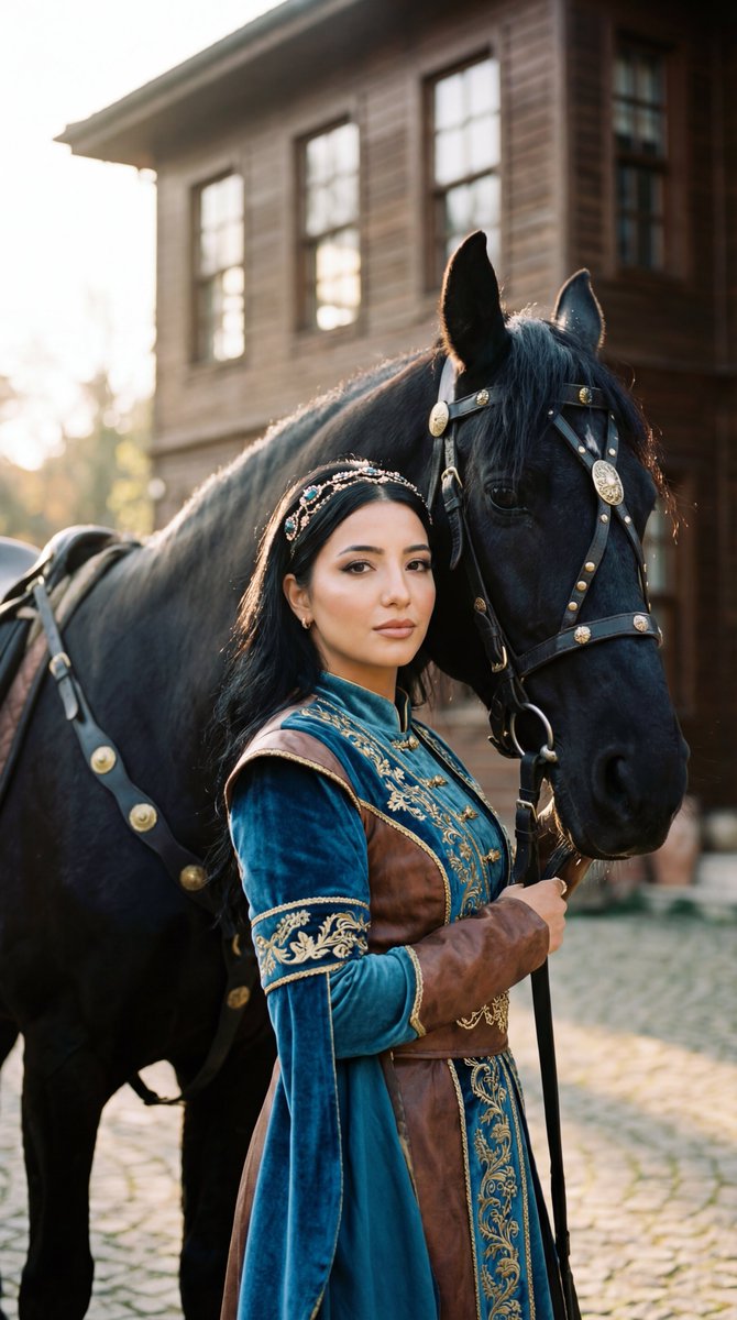AI Prompt for Ultra-Realistic Historical Turkish Woman and Black Horse