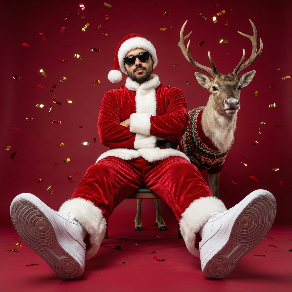 AI Prompt for Ultra-Realistic Santa Fashion Photography with Reindeer