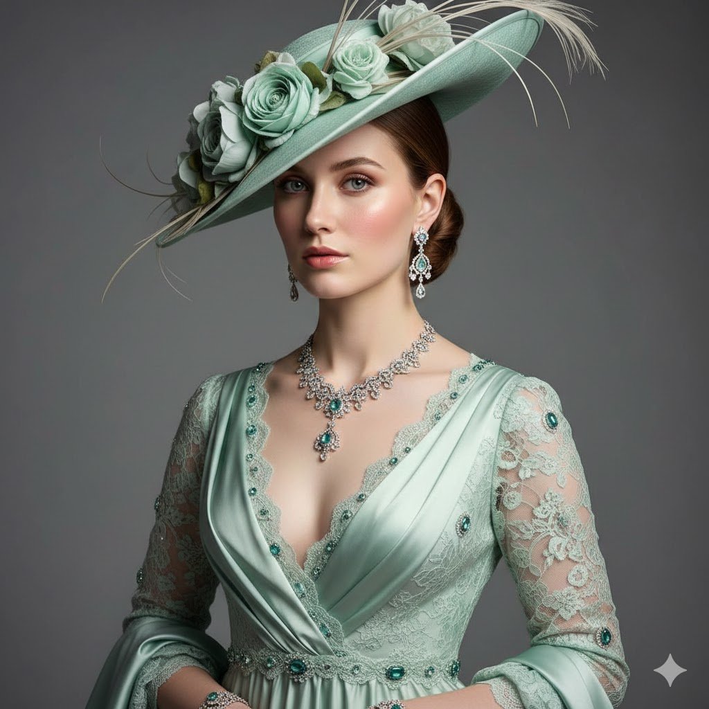 AI Prompt for Ultra-Realistic Victorian-Edwardian Aristocratic Woman Portrait in Mint-Green Silk Gown