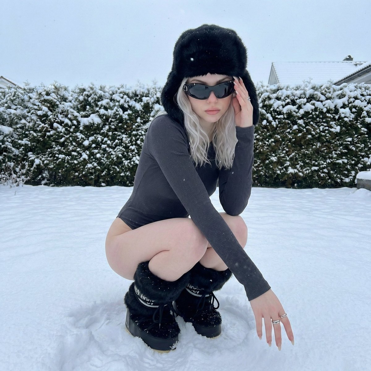 AI Prompt for Ultra-Realistic Winter Editorial Fashion Images (Low-Angle Squat Pose on iPhone)