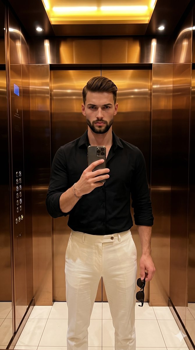 AI Prompt for Urban Fashion Elevator Portrait in Golden Hour