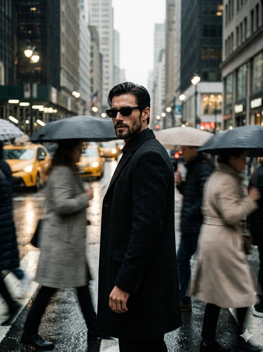 AI Prompt for Urban Fashion Portrait with Cinematic Cityscape