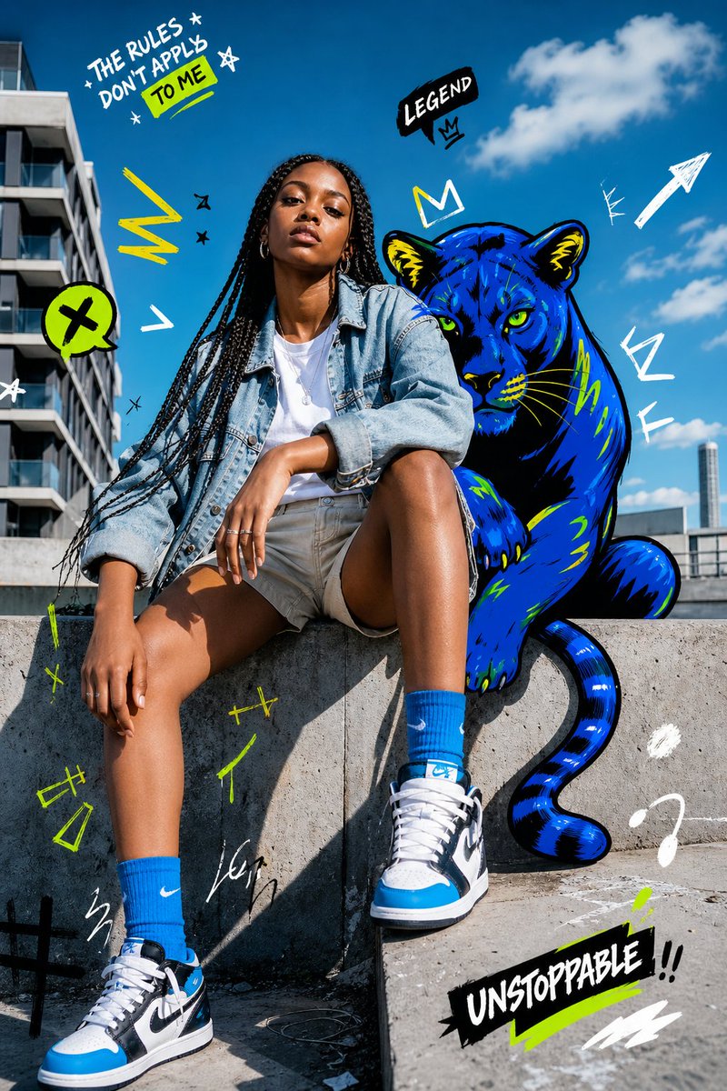 AI Prompt for Urban Fashion Portrait with Neon Graffiti Panther
