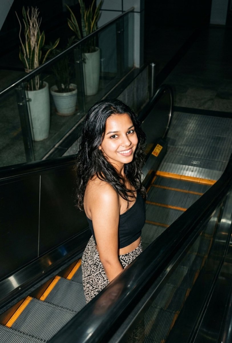 AI Prompt for Urban Fashion Street Style Photography on Escalator