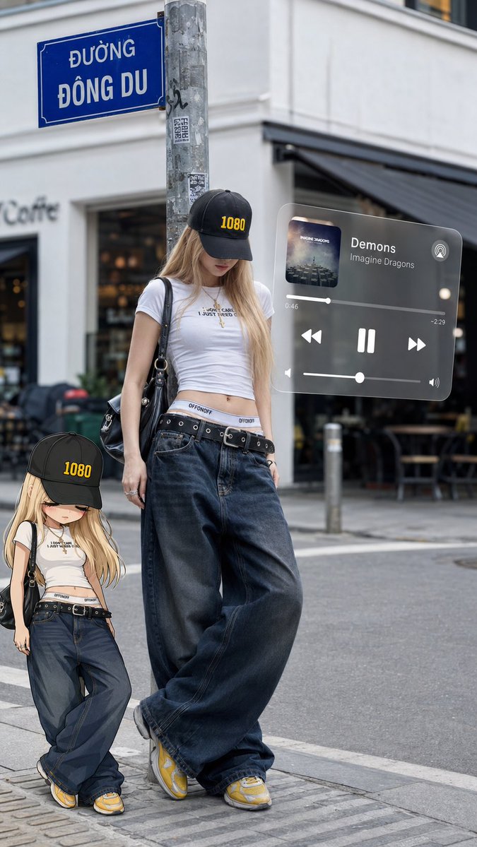 AI Prompt for Urban Street Fashion Portrait with AR Overlays