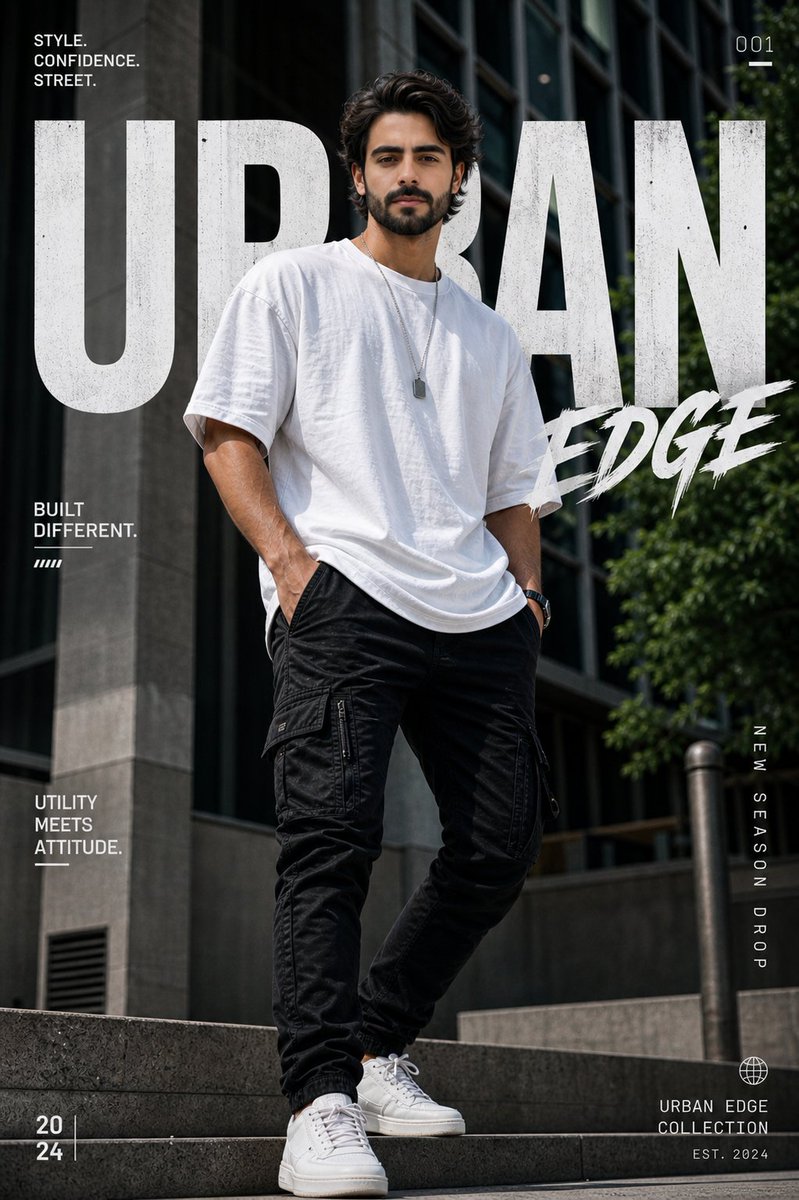 AI Prompt for Urban Streetwear Poster with Realistic Texture and Pose