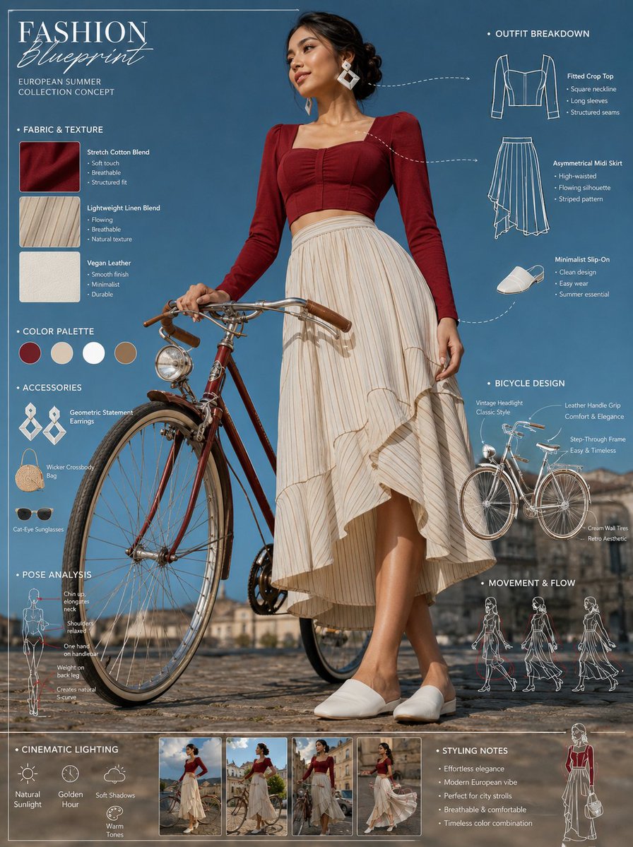 AI Prompt for Vintage Fashionable Bicycle Drawing with Infographic