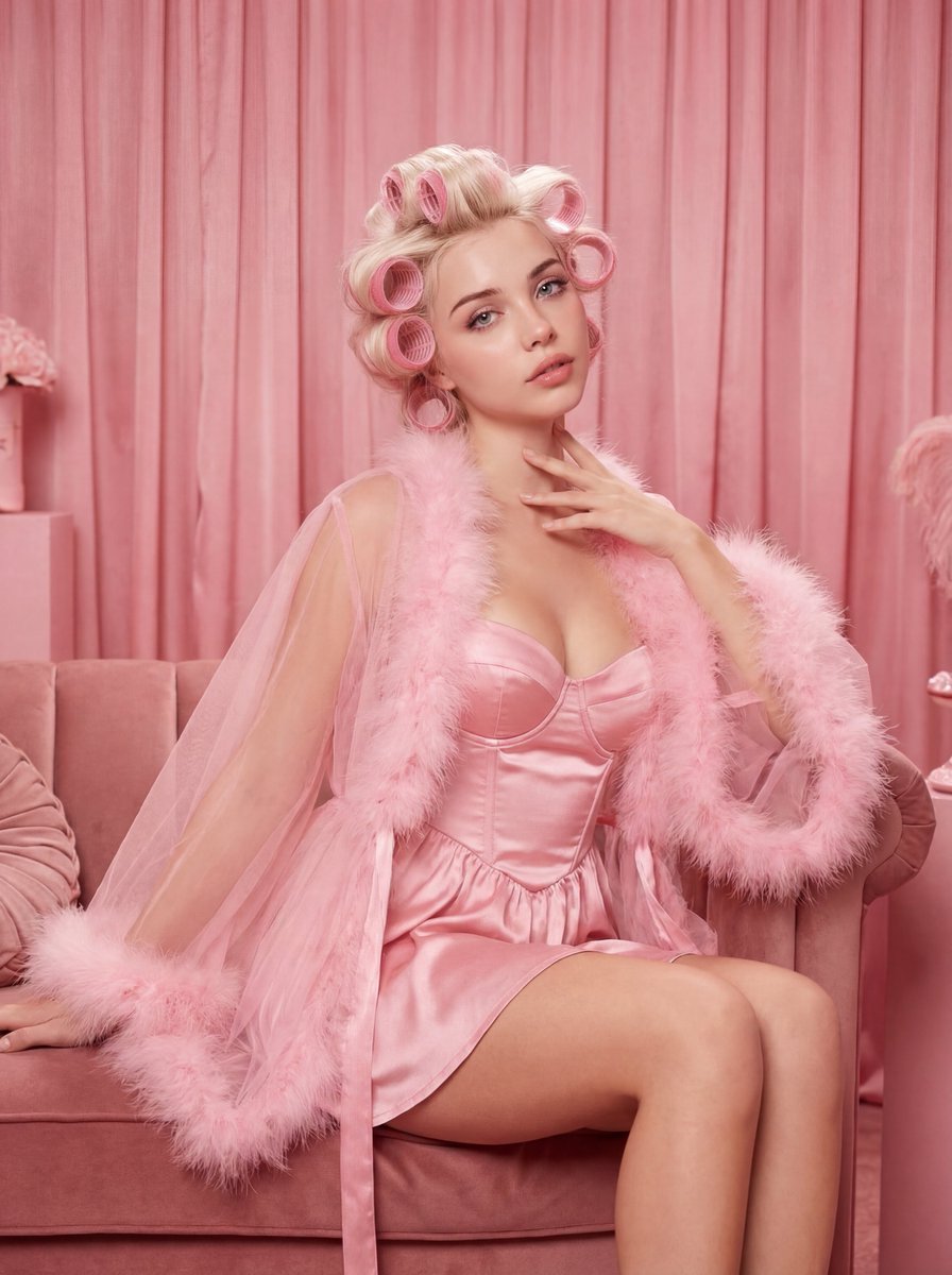 AI Prompt for Vintage Pink Editorial Portrait with Fashion Items