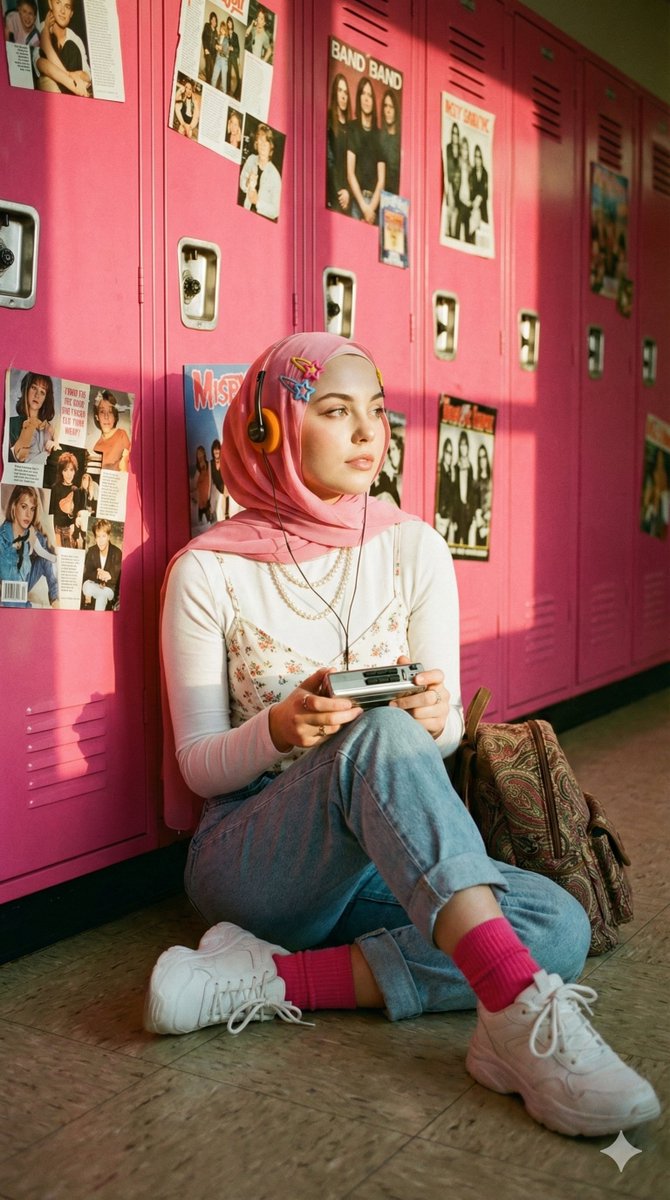 AI Prompt for Y2K Hijab Portrait with Cassette Player