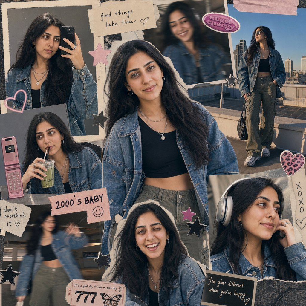 AI Prompt for Y2K-Inspired Collage with Confident Female Model