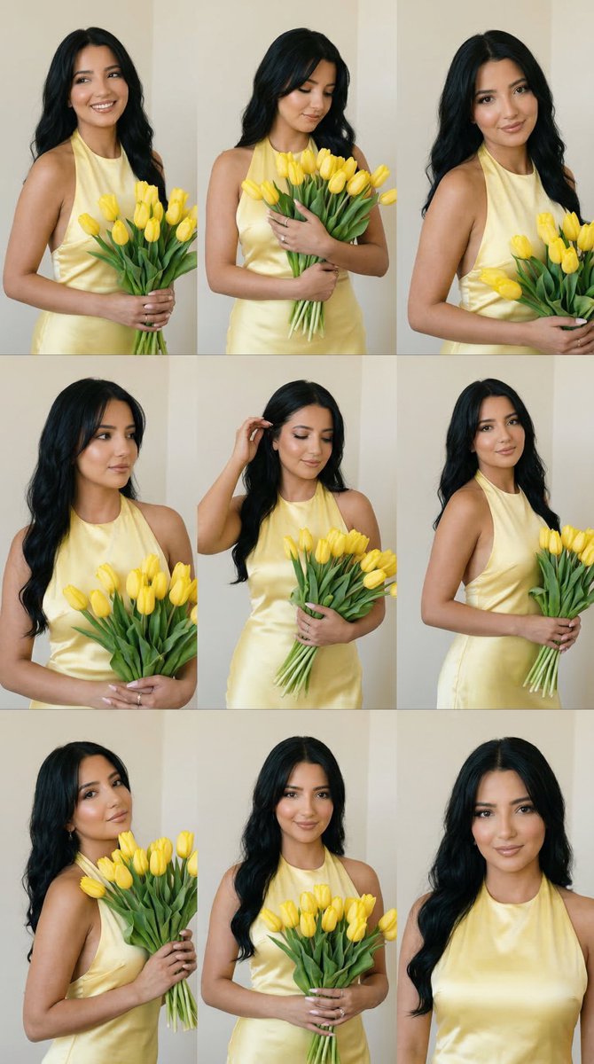AI Prompt for Yellow Satin Halter Dress Editorial Grid