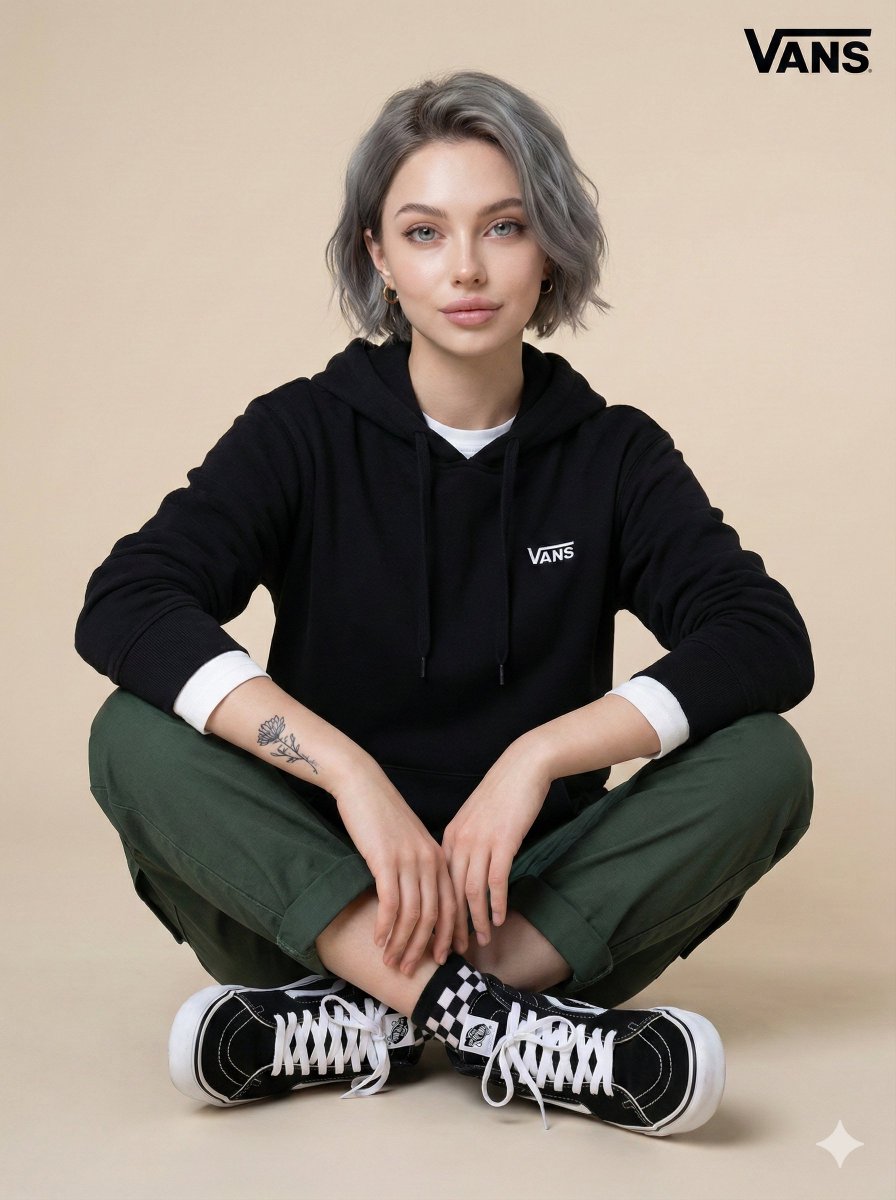 AI Prompt for Young Woman Fashion Portrait with Vans Streetwear - Identity Preservation