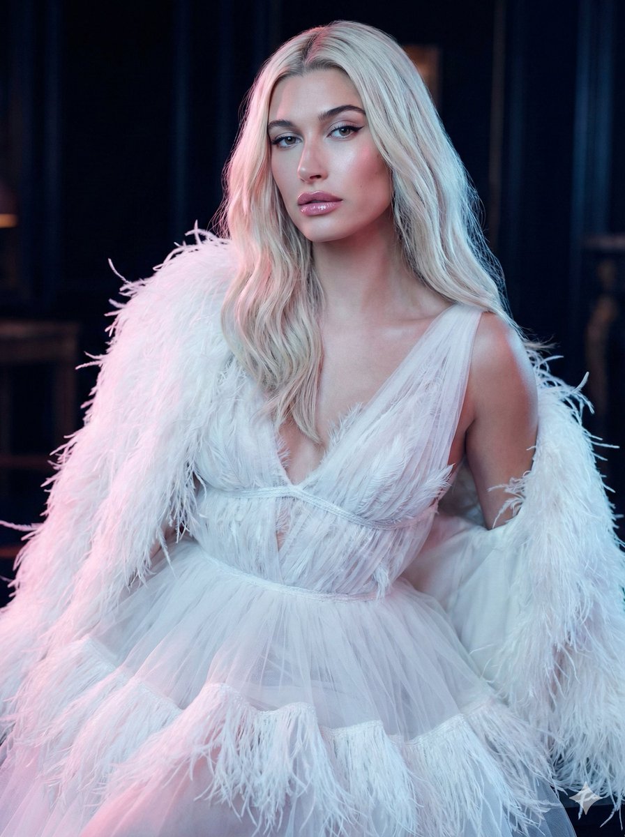 AI Prompt: Generate High-Fashion Feather Tulle Glamour Portraits for Cinematic Photography