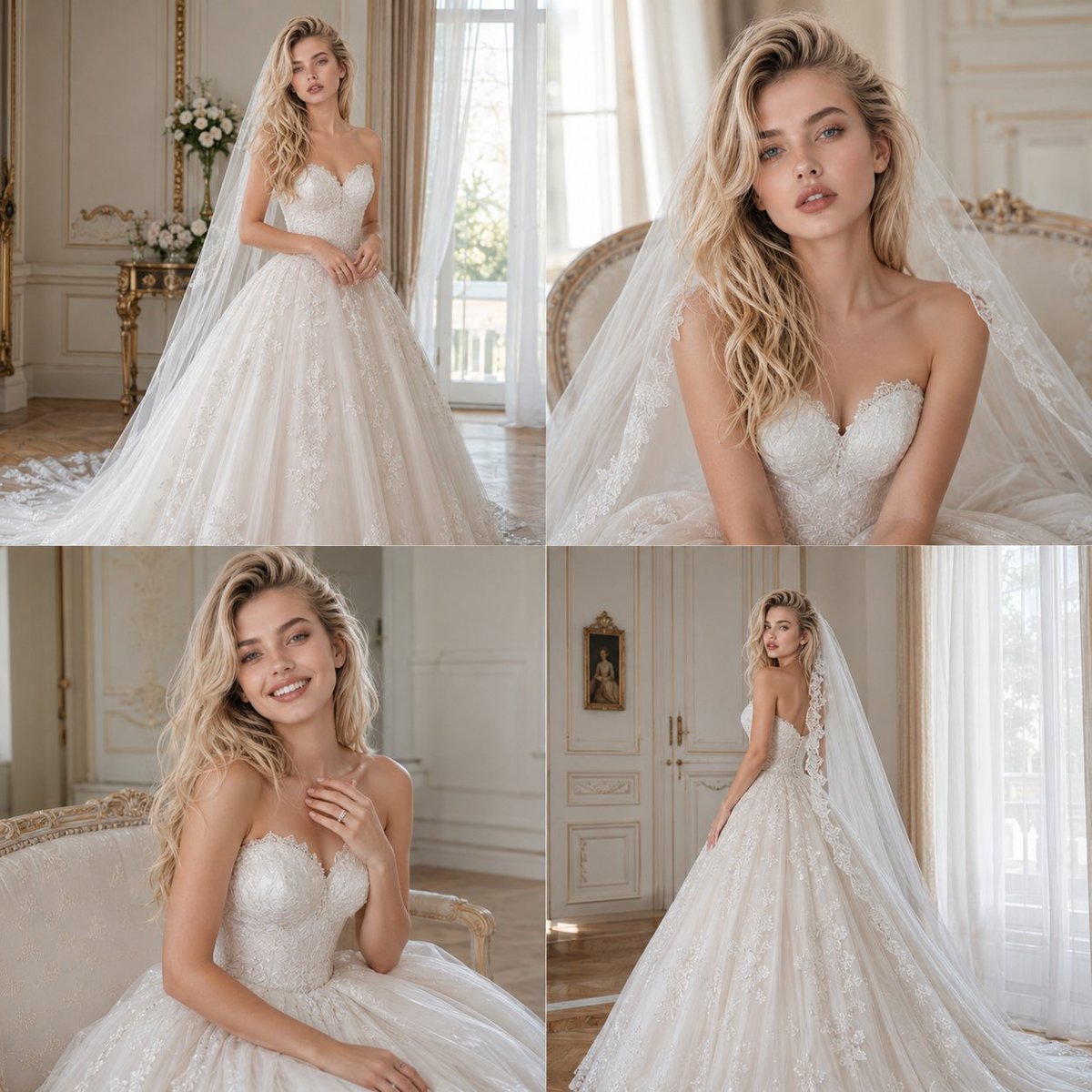 AI Prompt: Generate Stunning Bridal Photoshoot Grids with Consistent Face Features and Various Poses