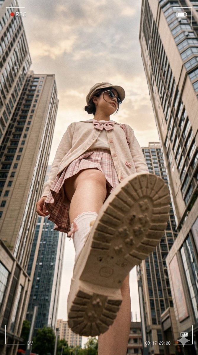 AI Prompt: Ultra-Low Angle 90s Urban DV Style Portrait Photography